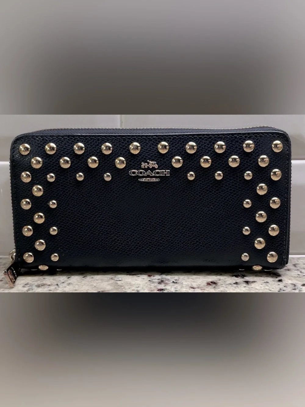COACH Navy Blue Pebble Leather Gold Stud Dreamer and Wallet Set - Picture 3 of 16